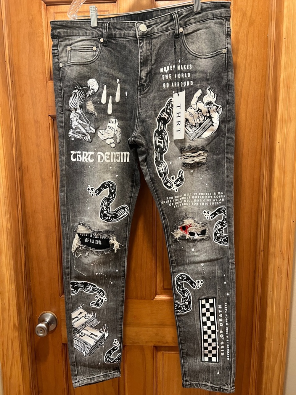 Graphic Men’s Jeans with Distressed Art Prints